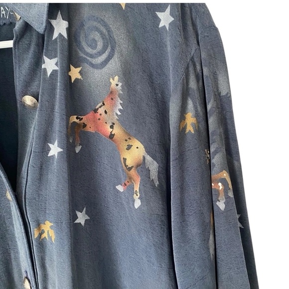 Crain Vintage Designer Hand Painted Cowgirl Horse Equestrian Shirt size XS Blue - Picture 4 of 10